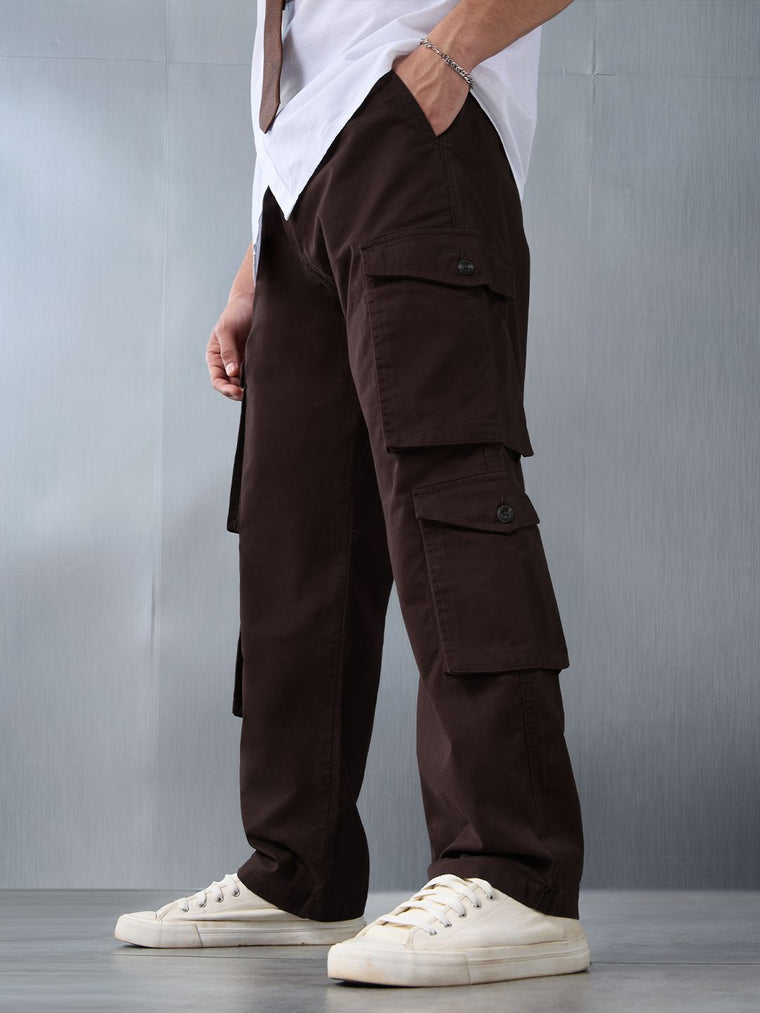 Solids: Rich Brown Men Cargo Pants
