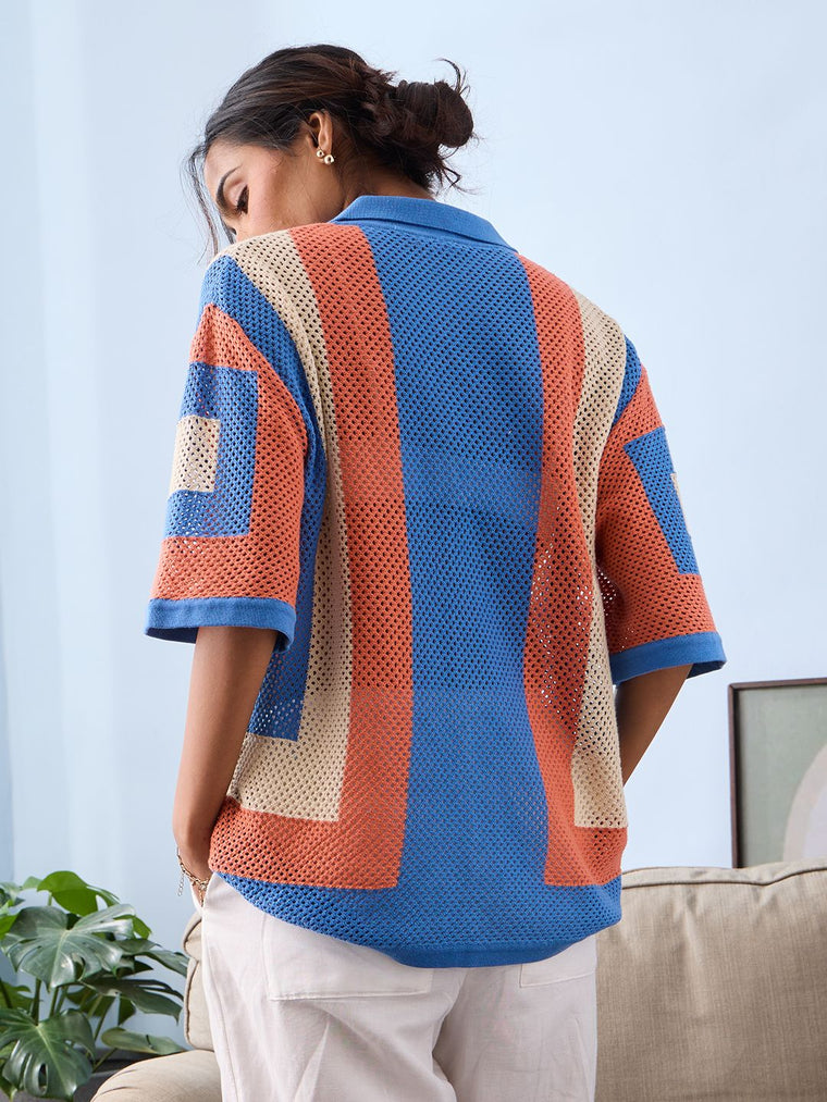 Open Knit Shirt: Carnelian Women Oversized Shirts