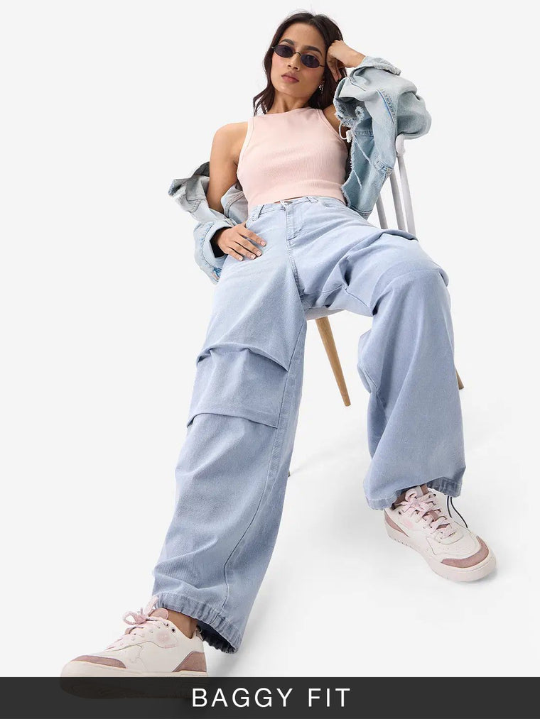 Parachute Jeans: Ice Blue Women Baggy Denims