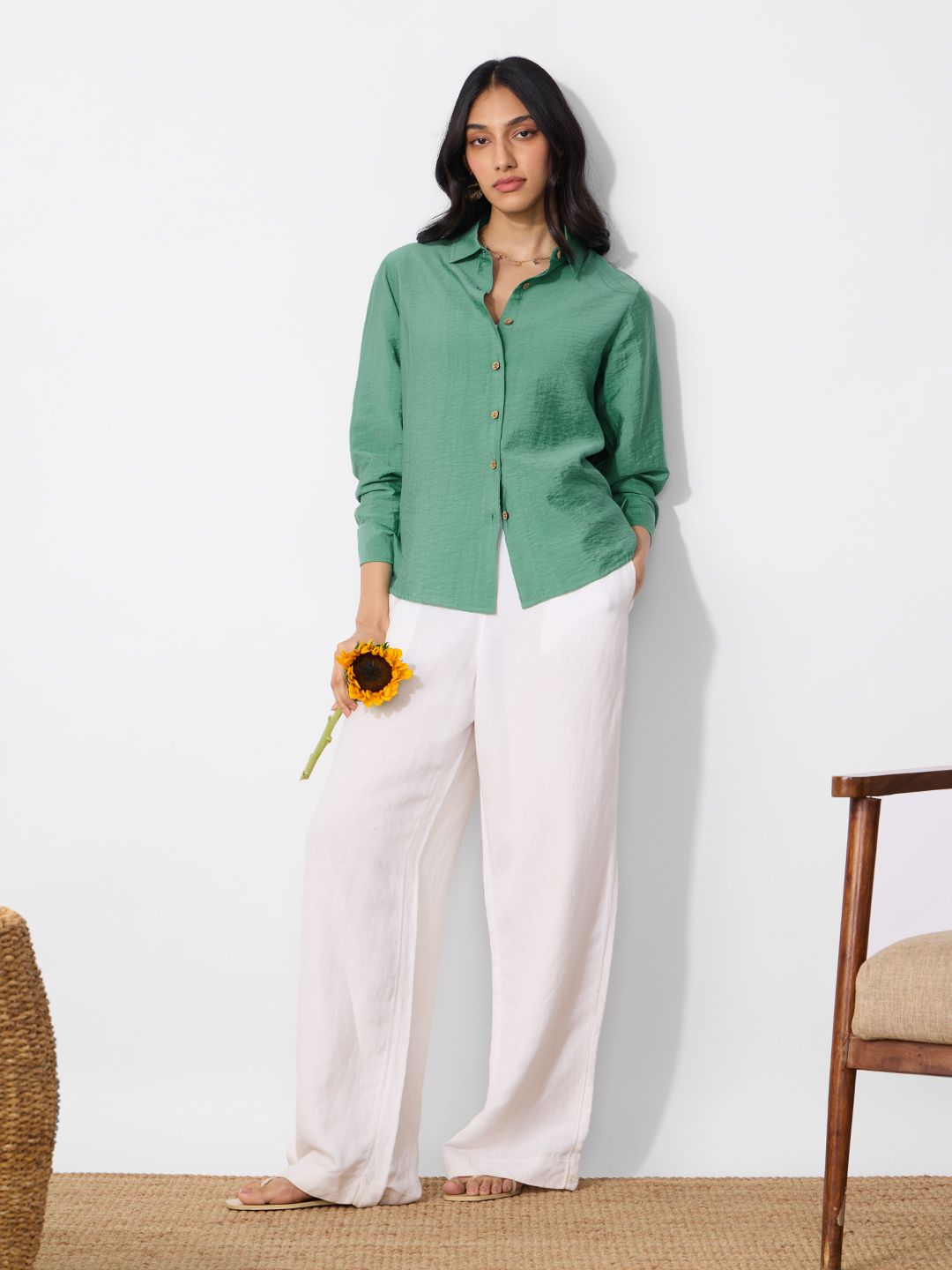 Back Tie Up Shirt: Lime Women Regular Shirts