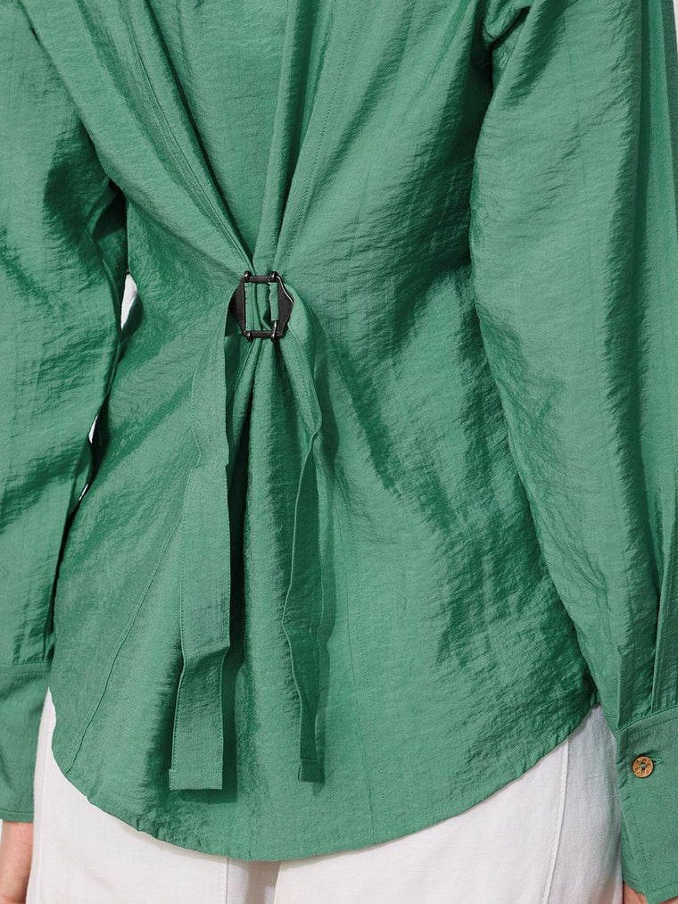 Back Tie Up Shirt: Lime Women Regular Shirts