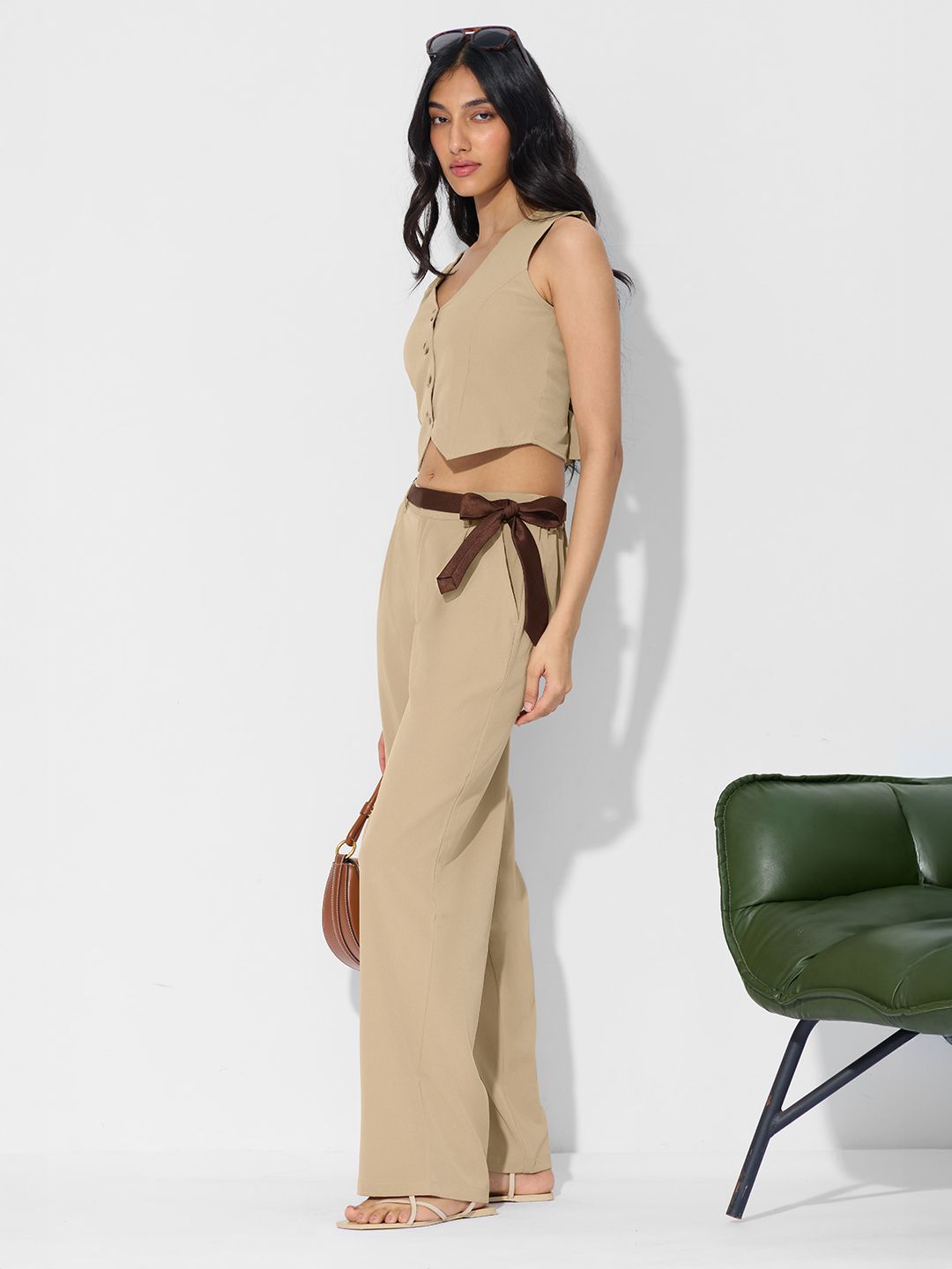 Solids: Beige Women Straight Pants