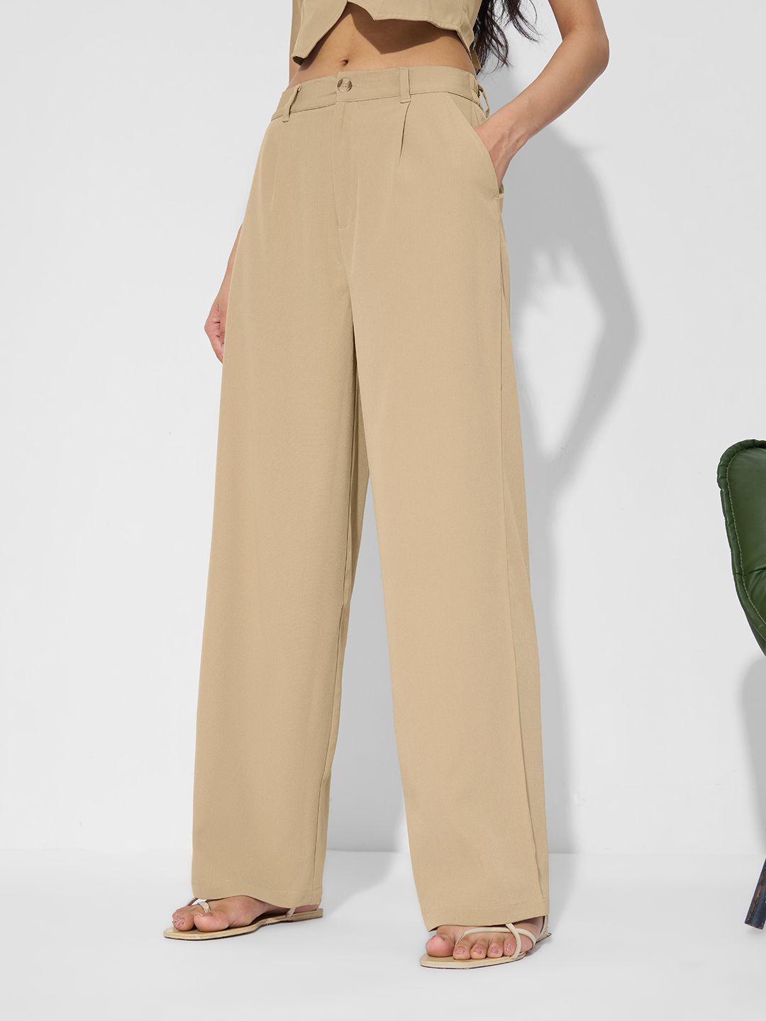 Solids: Beige Women Straight Pants
