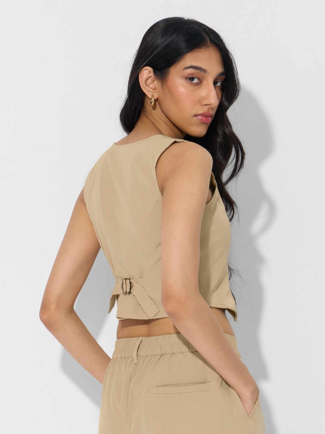 Cropped Vest Top: Beige Women Fashion Tops