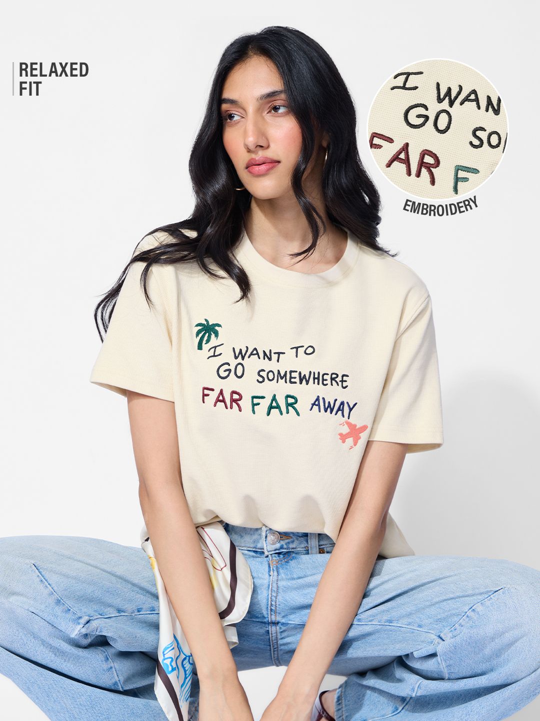 Textured T-shirt: Far Away Women Relaxed T-Shirts