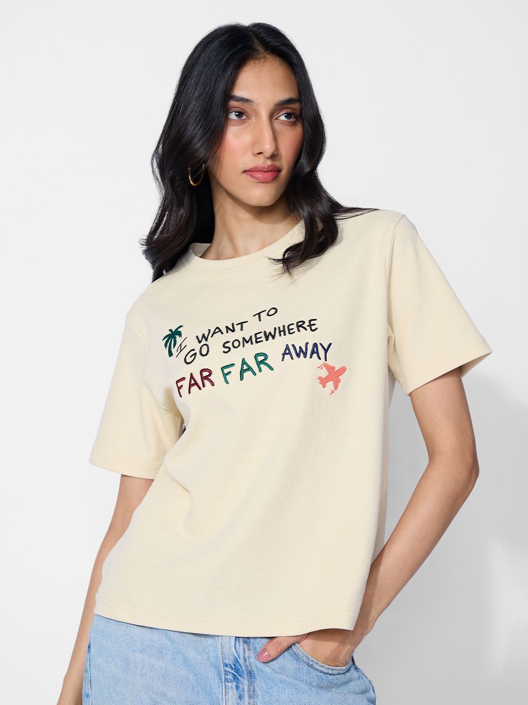 Textured T-shirt: Far Away Women Relaxed T-Shirts