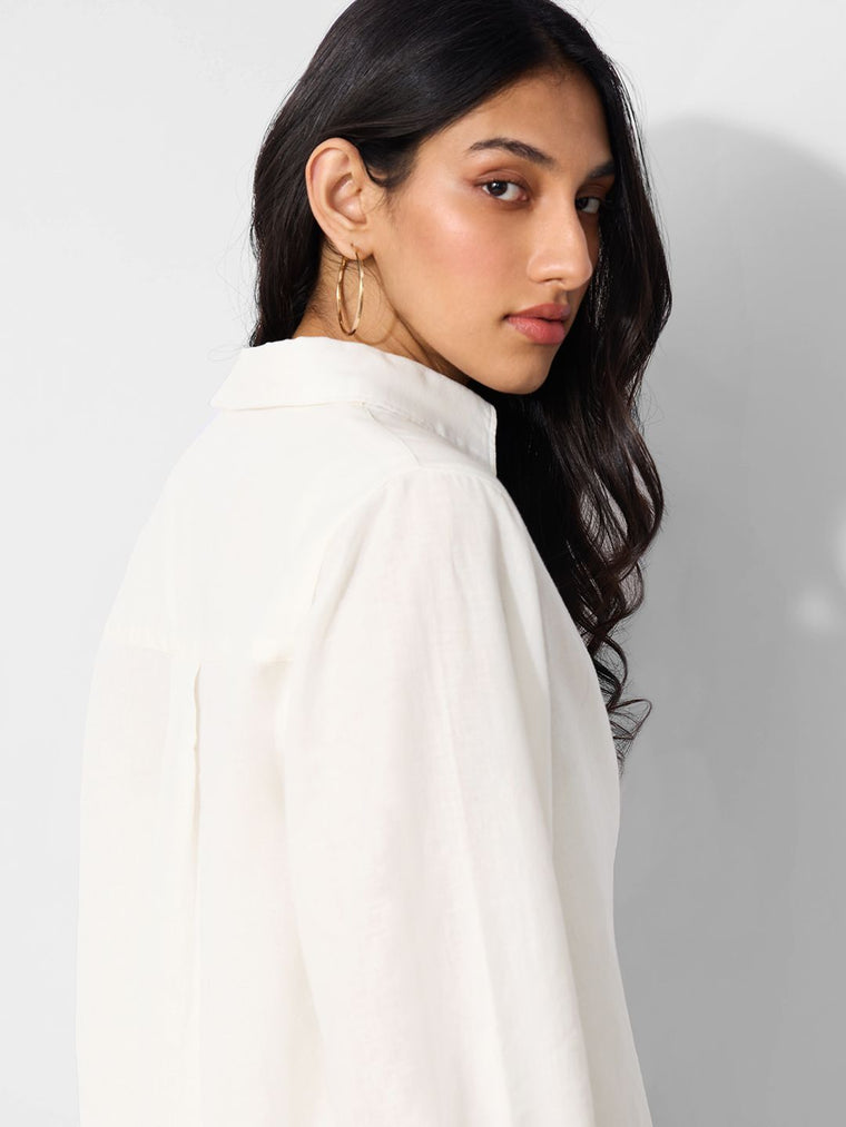 Cotton Linen Shirt: Ivory Women Relaxed Shirts