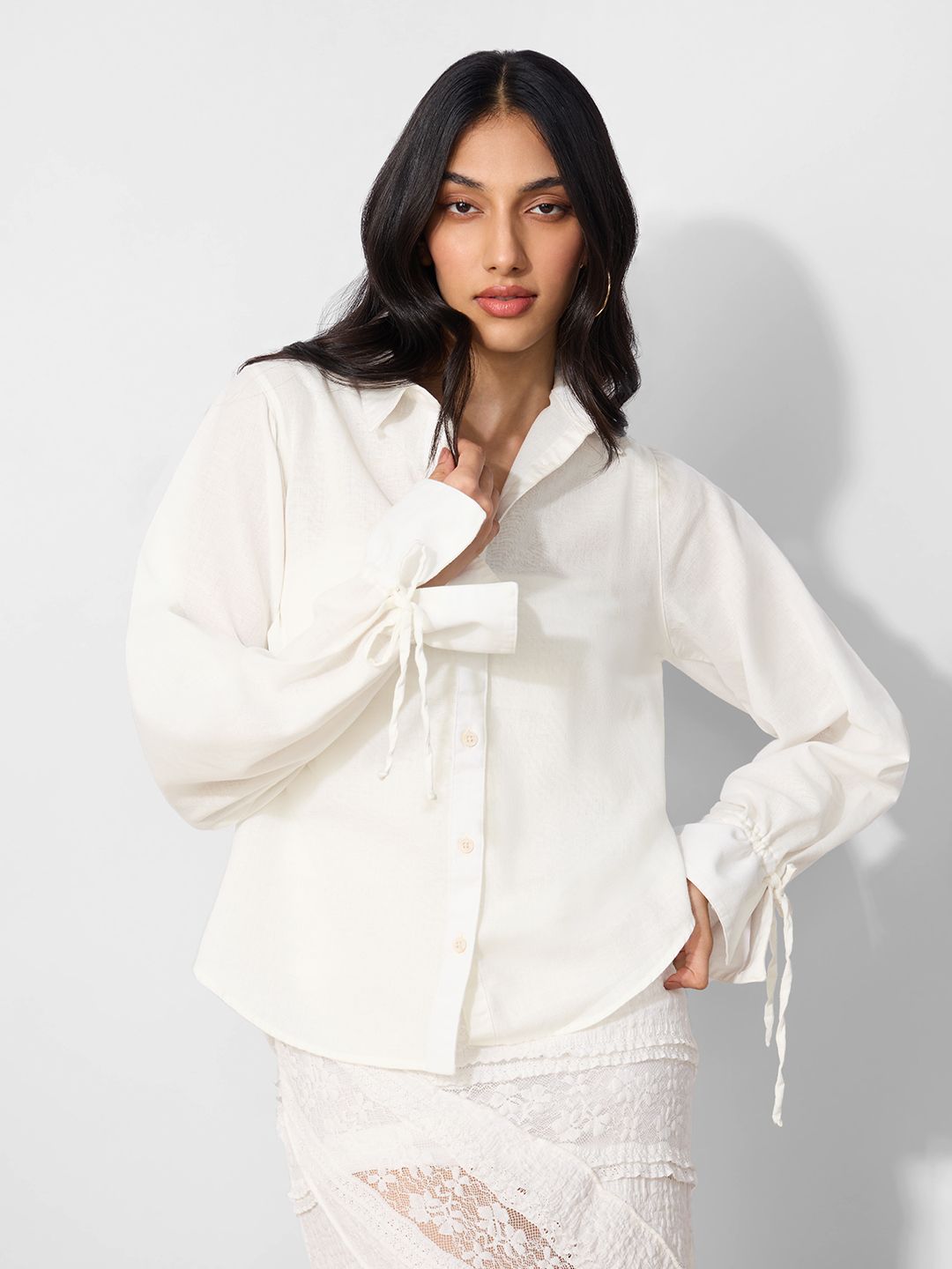 Cotton Linen Shirt: Ivory Women Relaxed Shirts