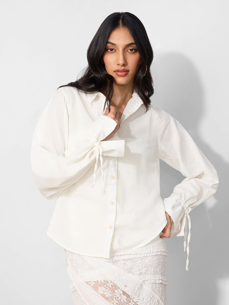 Cotton Linen Shirt: Ivory Women Relaxed Shirts