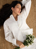 Cotton Linen Shirt: Ivory Women Relaxed Shirts