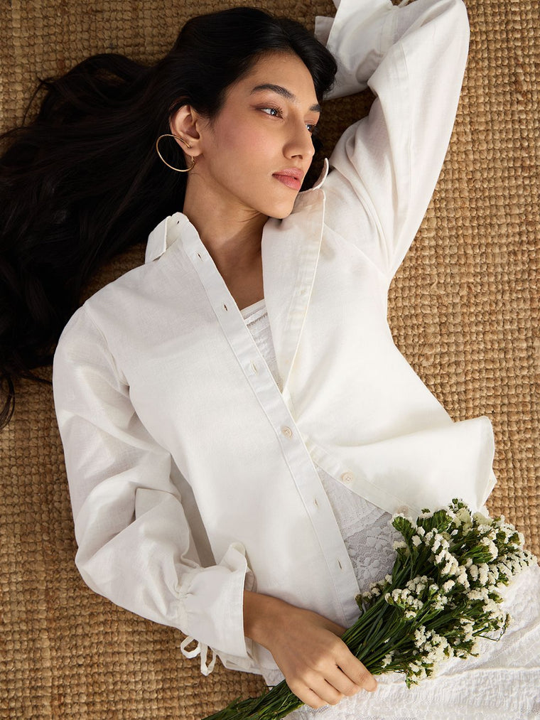 Cotton Linen Shirt: Ivory Women Relaxed Shirts