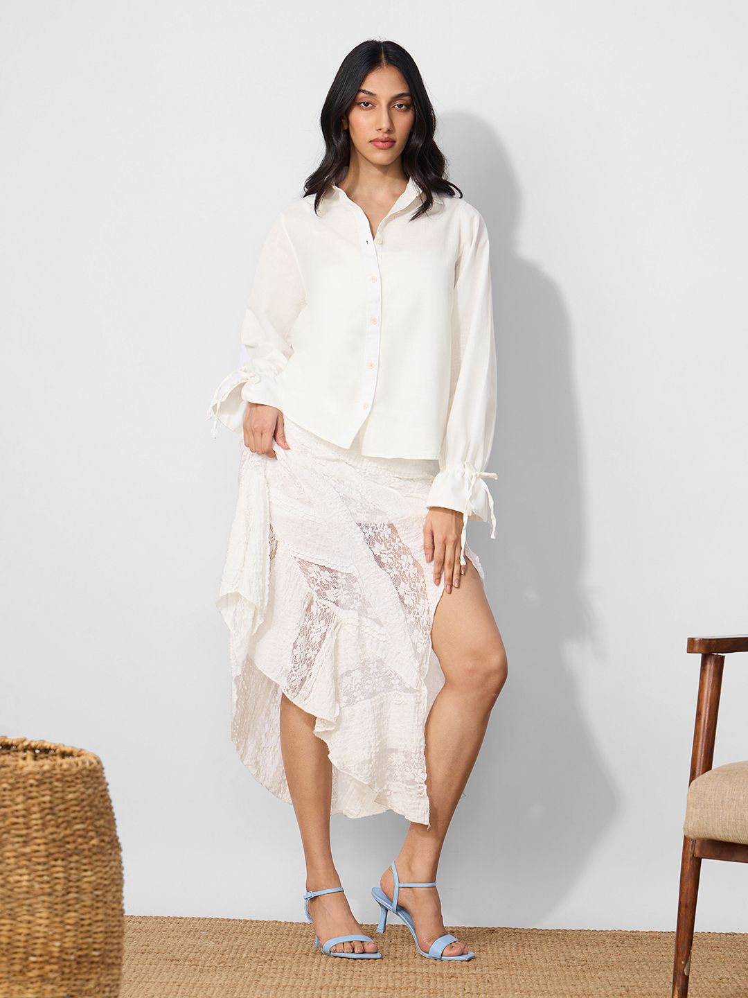 Cotton Linen Shirt: Ivory Women Relaxed Shirts
