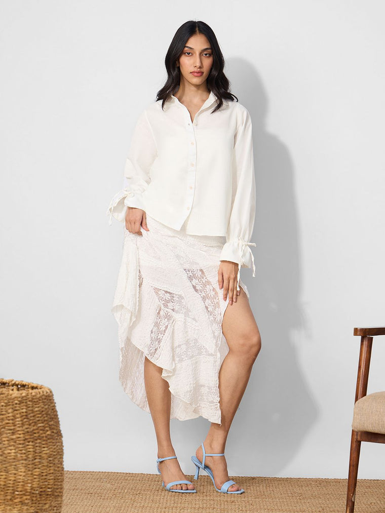 Cotton Linen Shirt: Ivory Women Relaxed Shirts