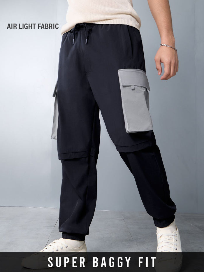 Solids: Navy Blue And Grey Men Parachute Pants