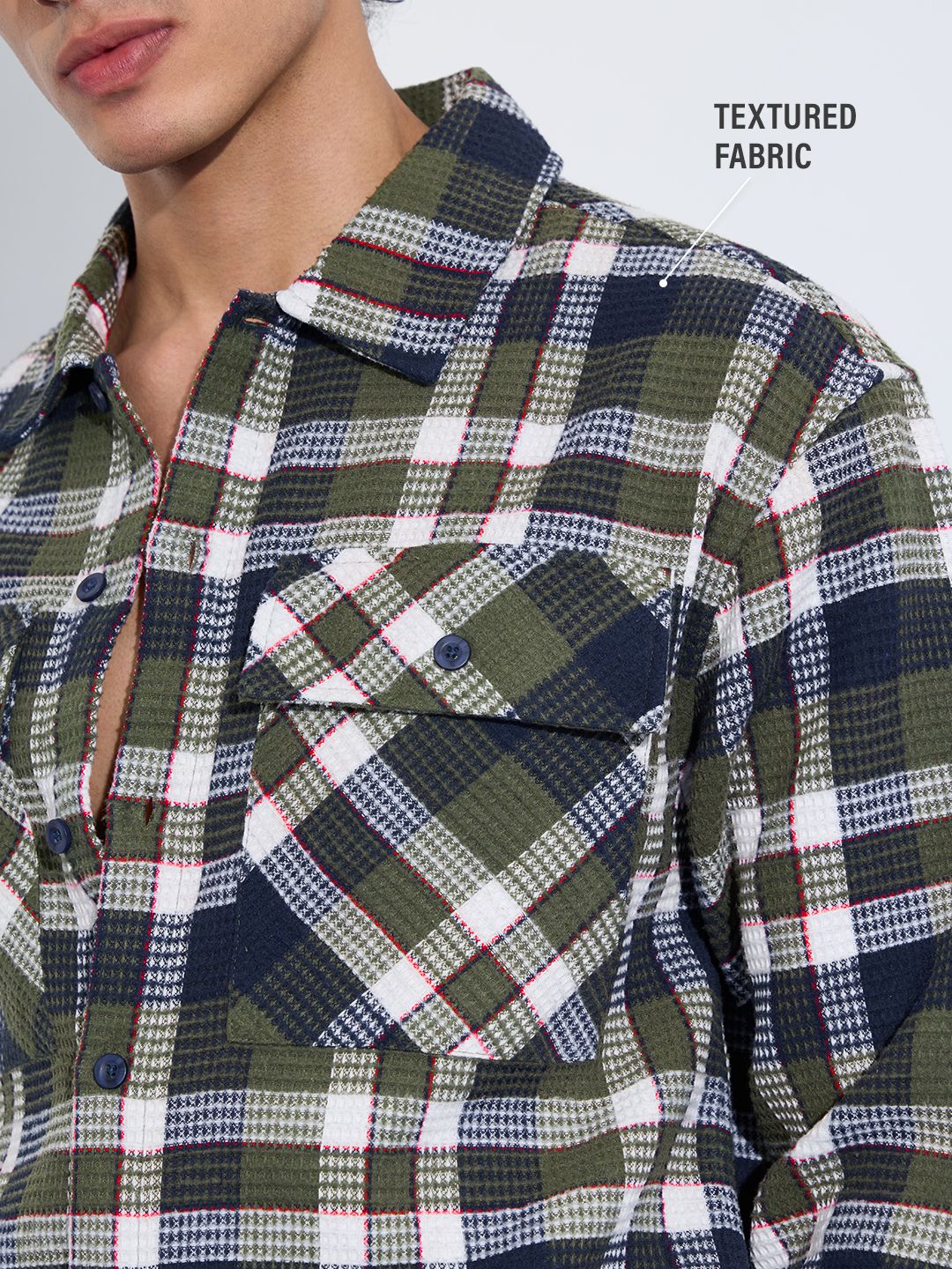 Plaid Shirt: Olive Men Textured Shirts