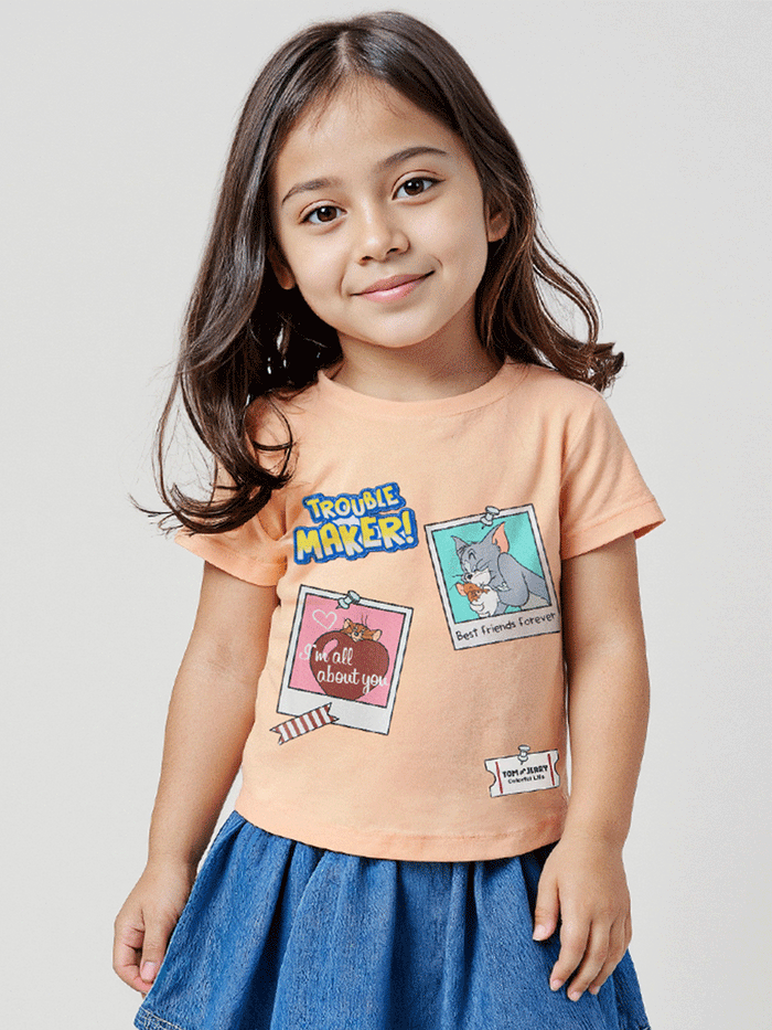 Tom & Jerry: Trouble Maker Girls Cotton T-Shirts (2-8 Yrs)
