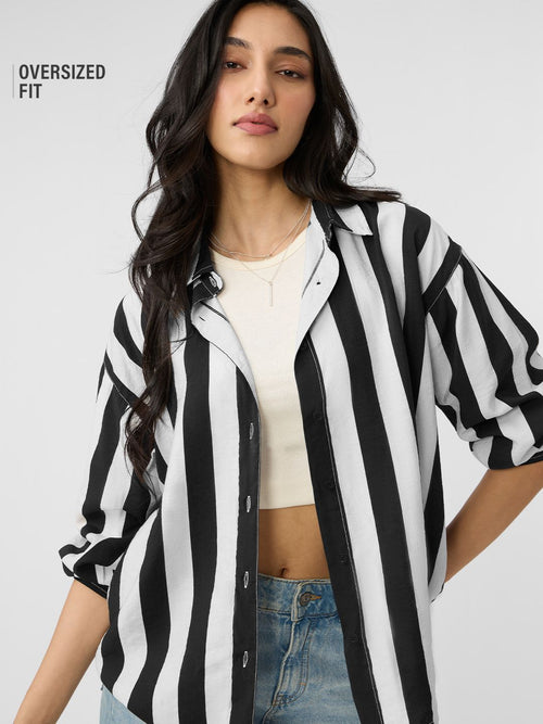 Stripe Shirt: Black, White Women Oversized Shirts