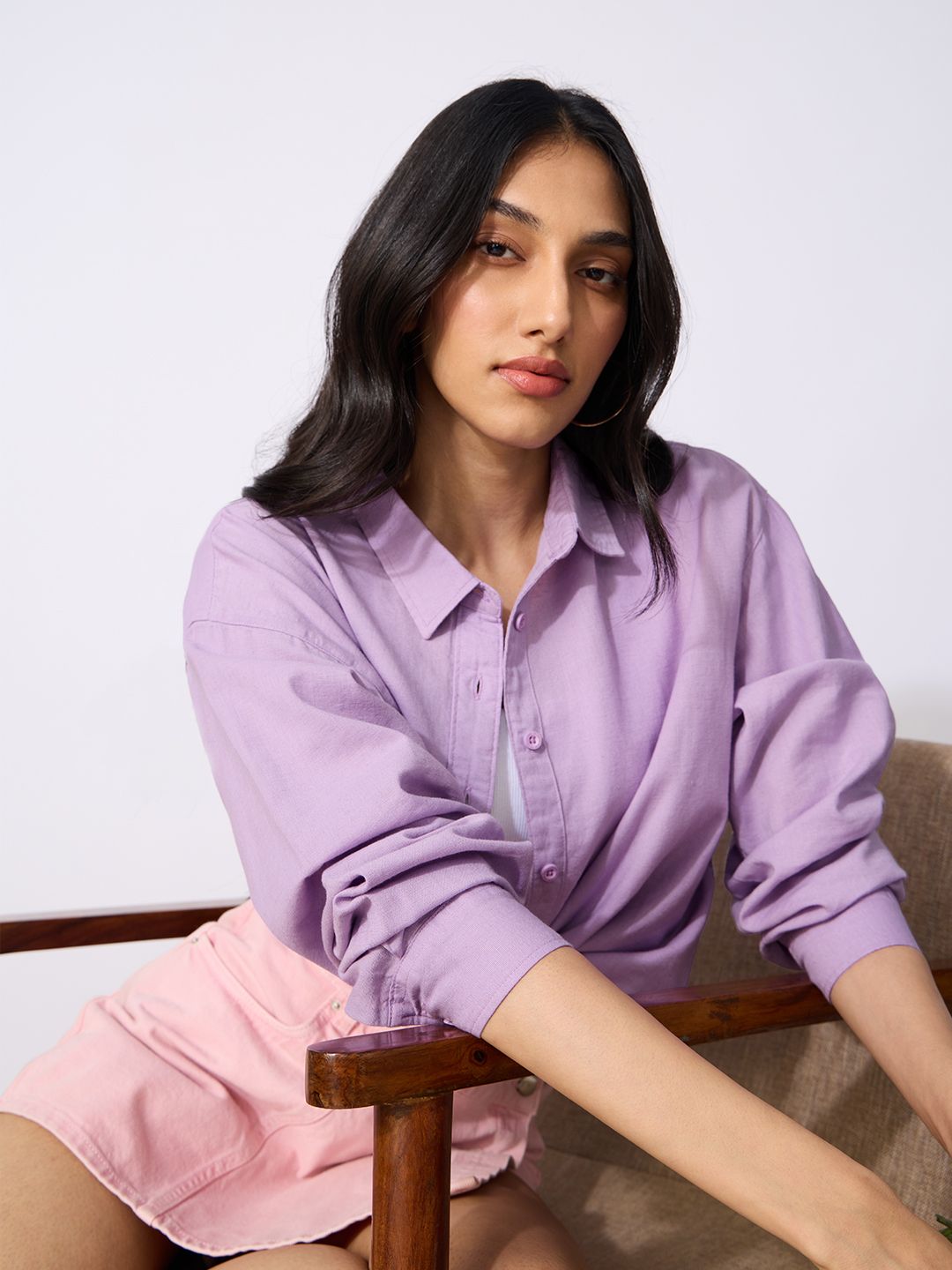Cotton Linen Shirt: Lavender Women Oversized Shirts