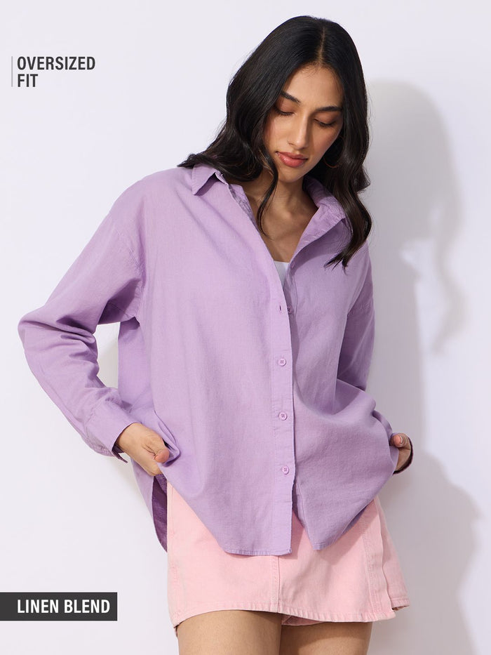 Cotton Linen Shirt: Lavender Women Oversized Shirts