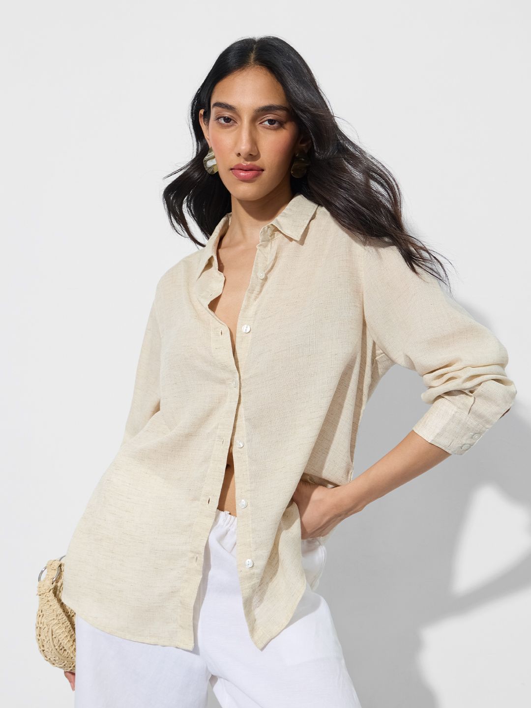 Lyocell Linen: Oyster Women Relaxed Shirts