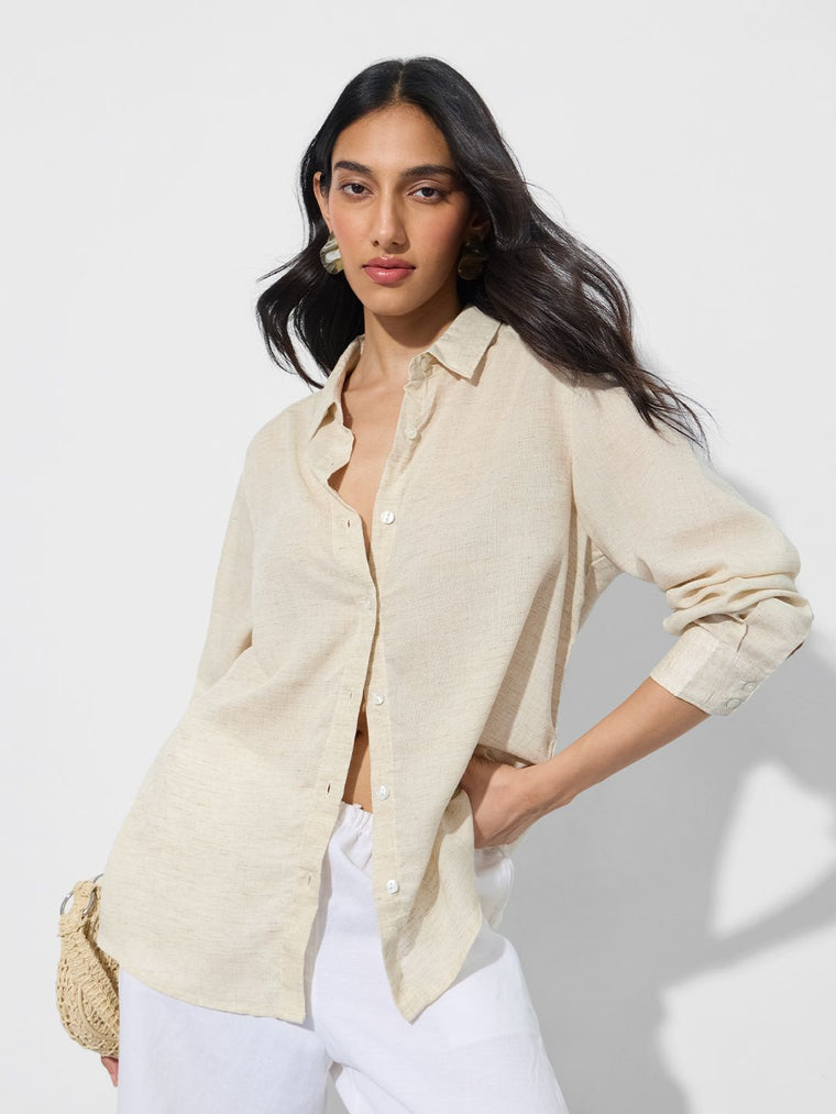 Lyocell Linen: Oyster Women Relaxed Shirts