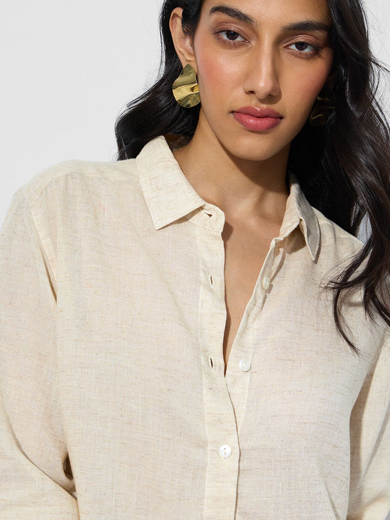 Lyocell Linen: Oyster Women Relaxed Shirts