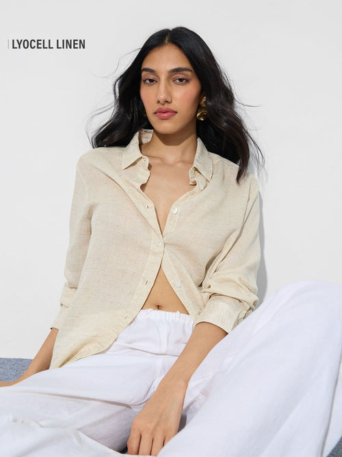 Lyocell Linen: Oyster Women Relaxed Shirts