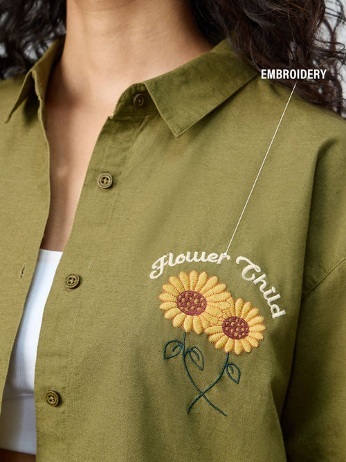 Cotton Linen Shirt: Flower Child Women Oversized Shirts