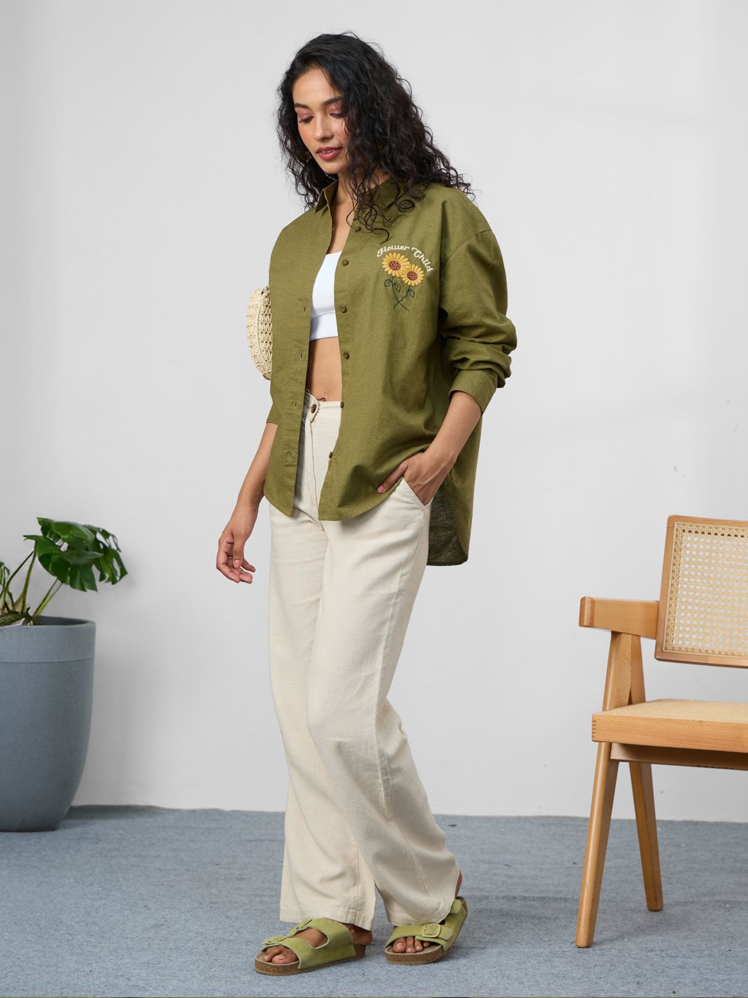 Cotton Linen Shirt: Flower Child Women Oversized Shirts