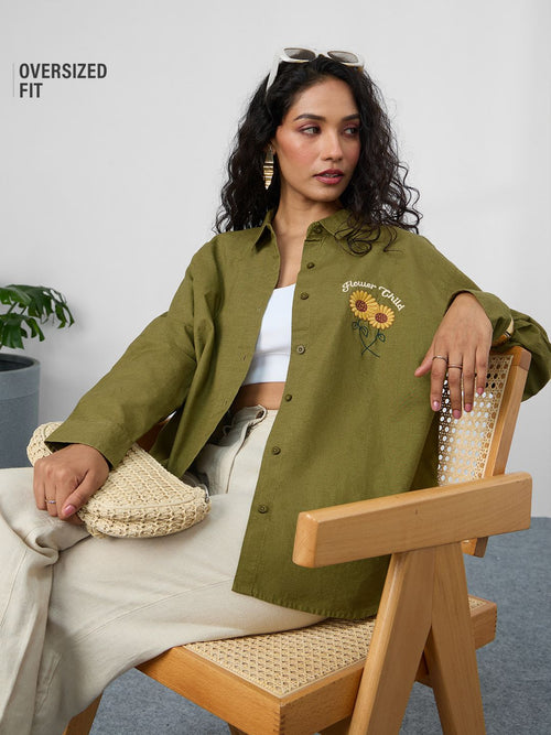 Cotton Linen Shirt: Flower Child Women Oversized Shirts
