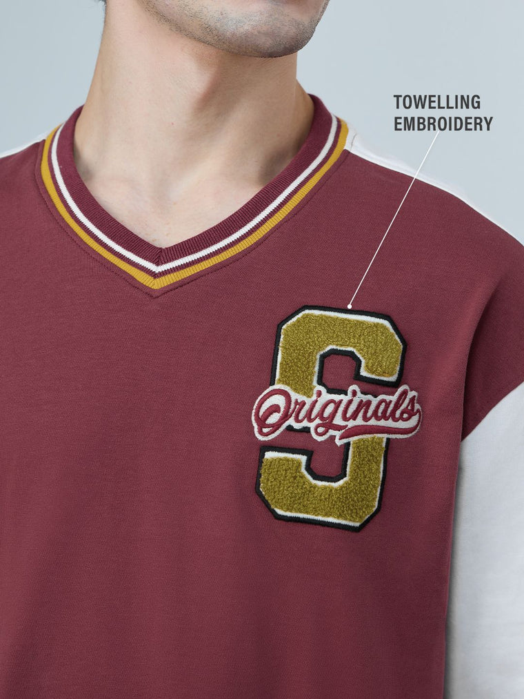Varsity: Scarlet Oversized Full Sleeve T-Shirts