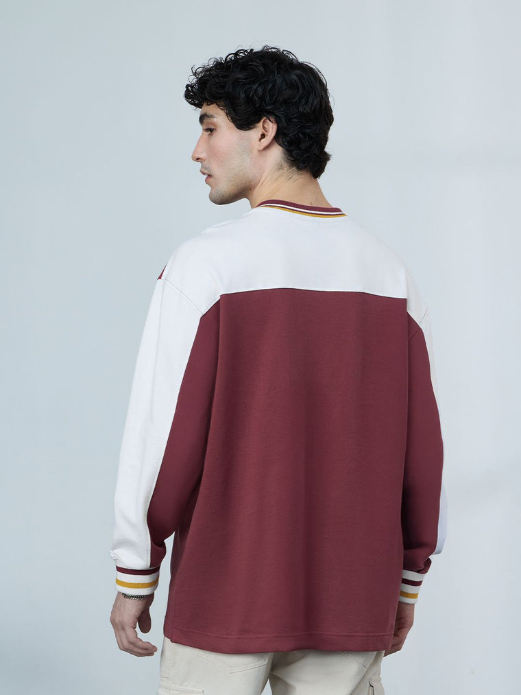 Varsity: Scarlet Oversized Full Sleeve T-Shirts