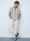 Cotton Linen Stripes: Jade Haze Cotton Linen Shirts