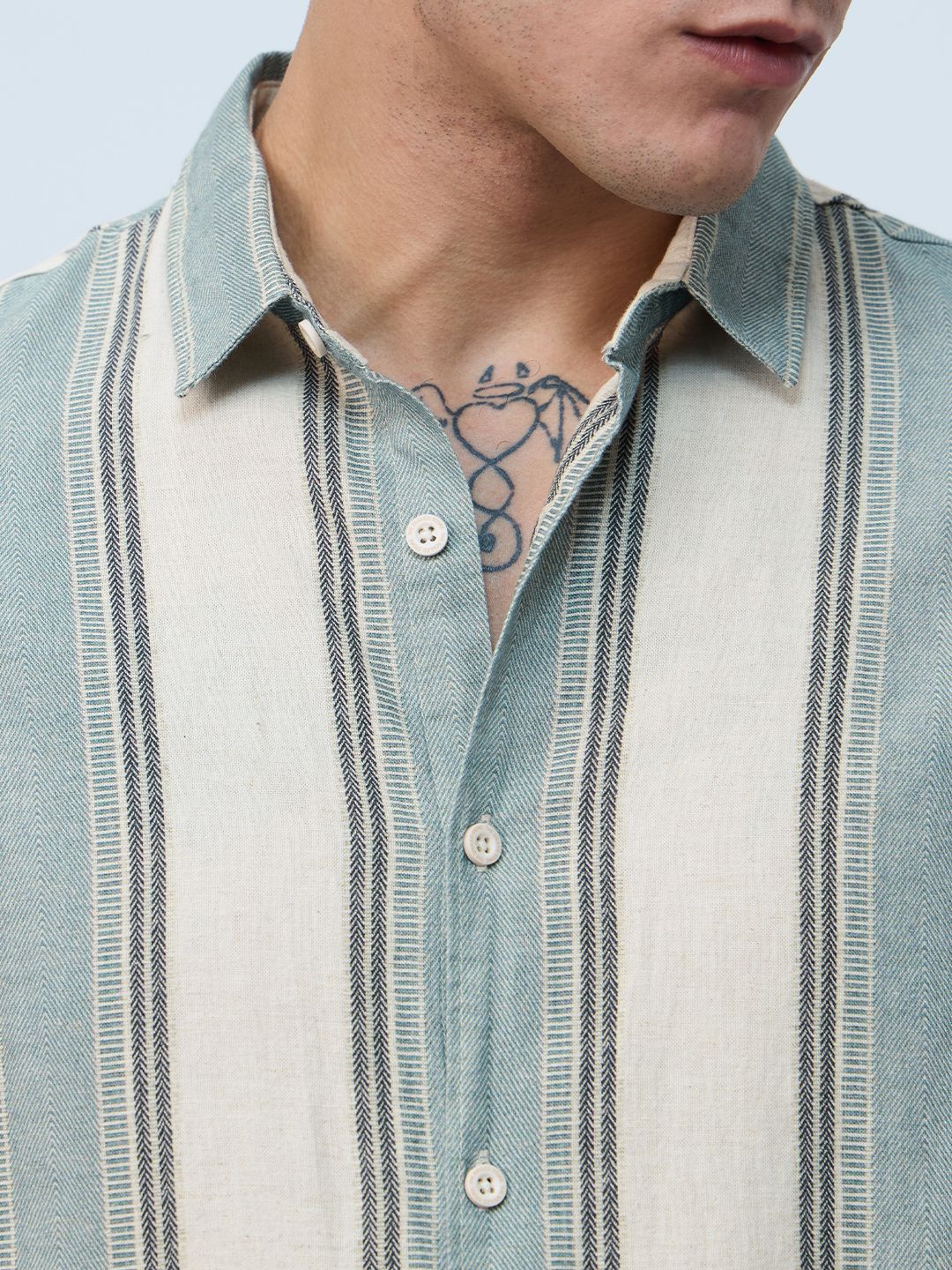 Cotton Linen Stripes: Jade Haze Cotton Linen Shirts