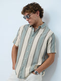 Cotton Linen Stripes: Jade Haze Cotton Linen Shirts