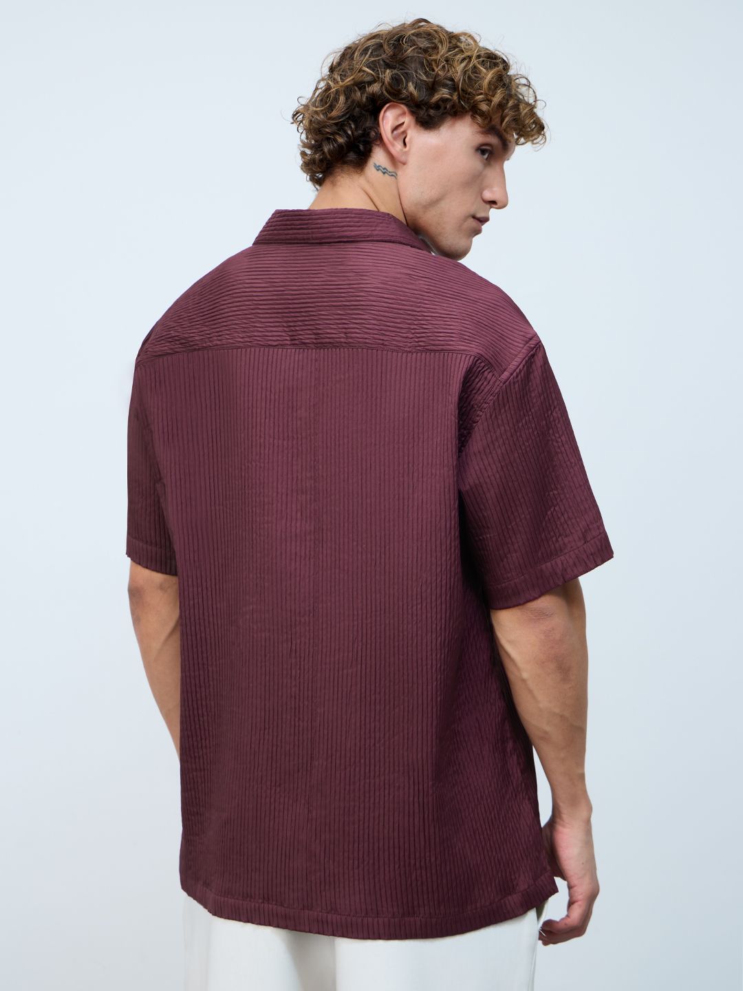 Textured Shirt: Sangria Oversized Shirts