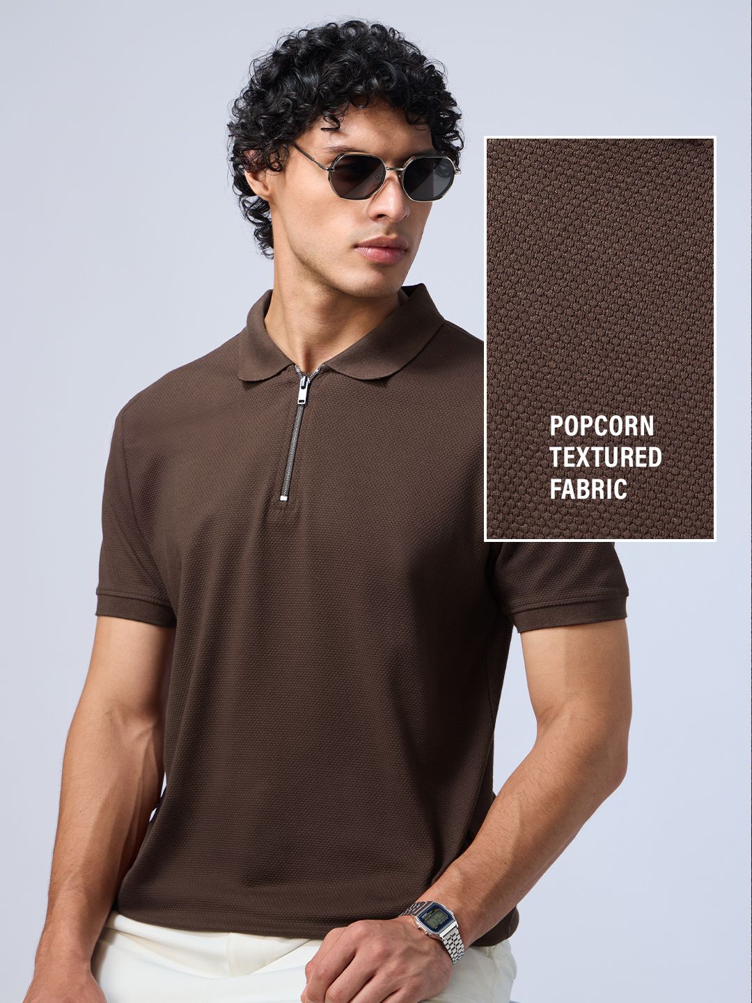 Popcorn: Dark Mocha Zipper Polos