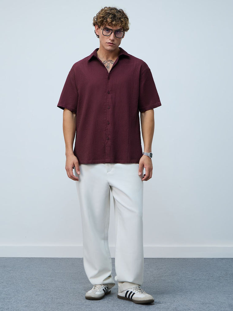 Textured Shirt: Sangria Oversized Shirts