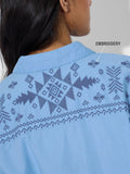 Cotton Linen Shirt: Beach Blue Women Oversized Shirts