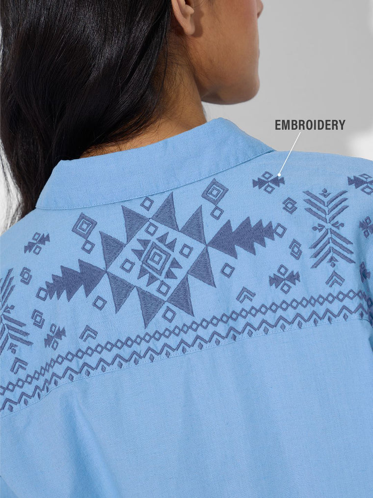 Cotton Linen Shirt: Beach Blue Women Oversized Shirts
