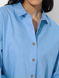 Cotton Linen Shirt: Beach Blue Women Oversized Shirts