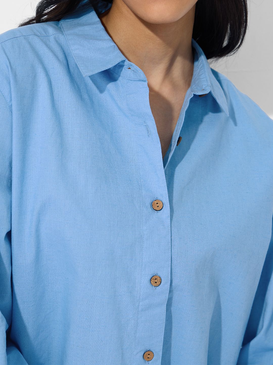 Cotton Linen Shirt: Beach Blue Women Oversized Shirts