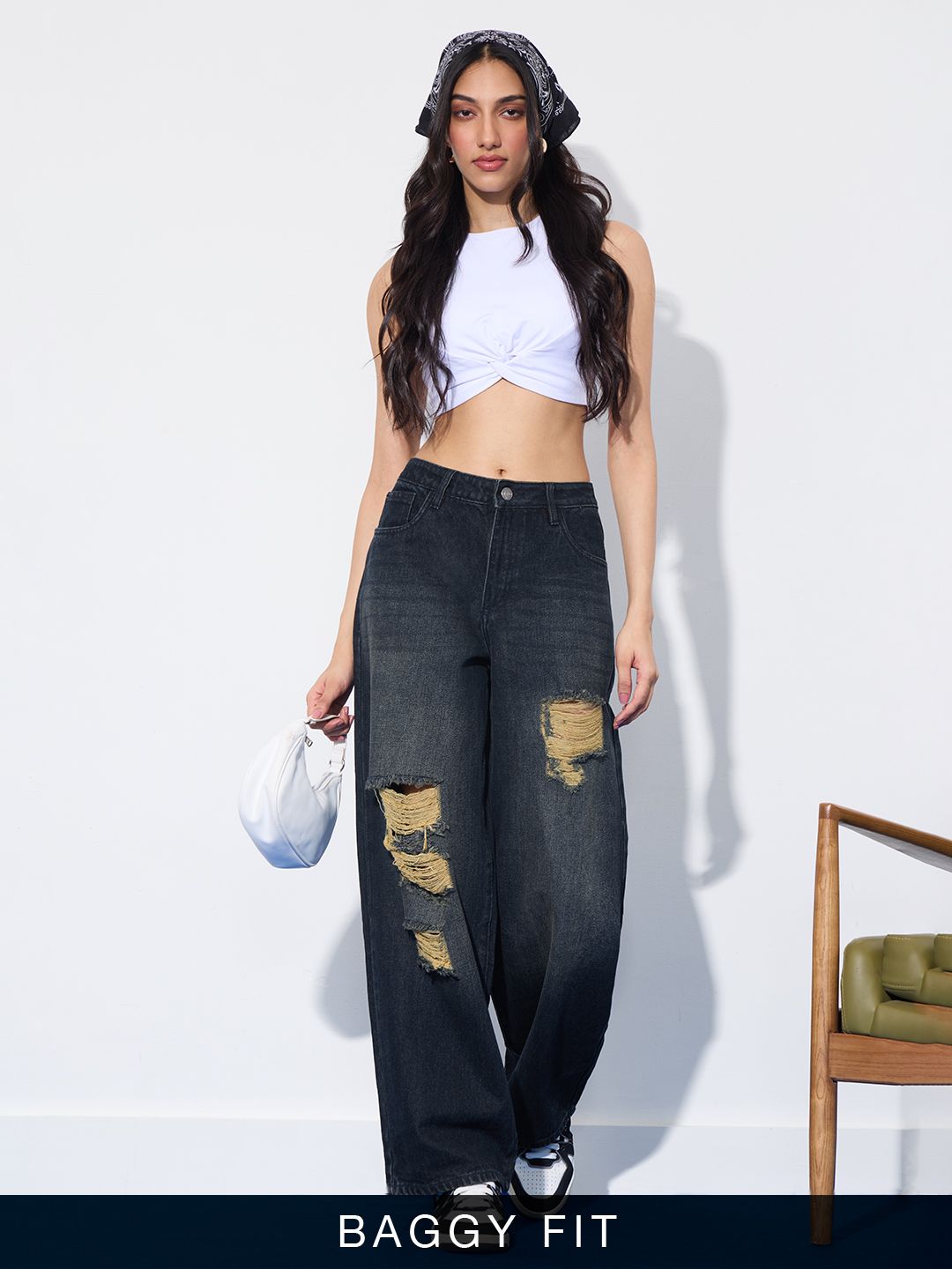 Baggy-Fit Denim: Distressed Clover Women Baggy Denims