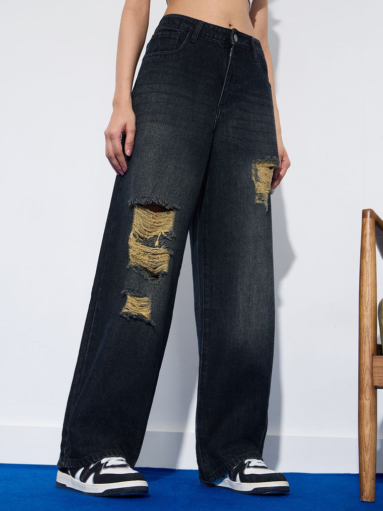 Baggy-Fit Denim: Distressed Clover Women Baggy Denims