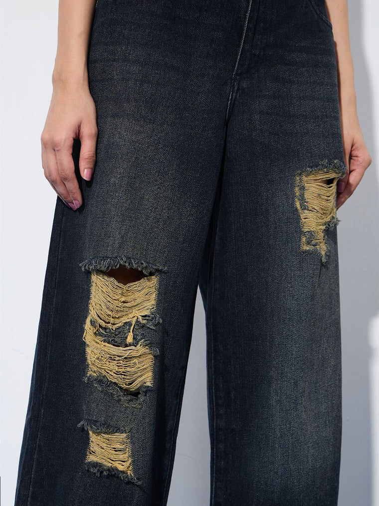 Baggy-Fit Denim: Distressed Clover Women Baggy Denims