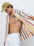 Open-Knit Shirt: Tropical Stripes Men Textured Shirts