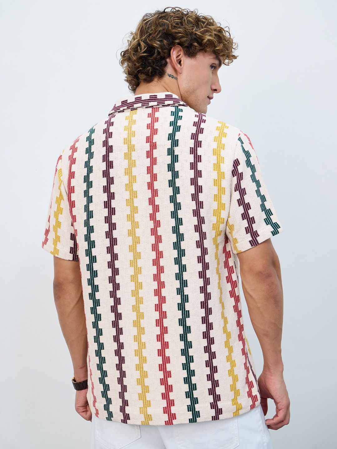 Open-Knit Shirt: Tropical Stripes Men Textured Shirts