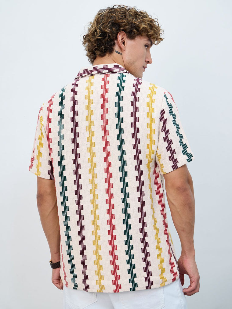 Open-Knit Shirt: Tropical Stripes Men Textured Shirts