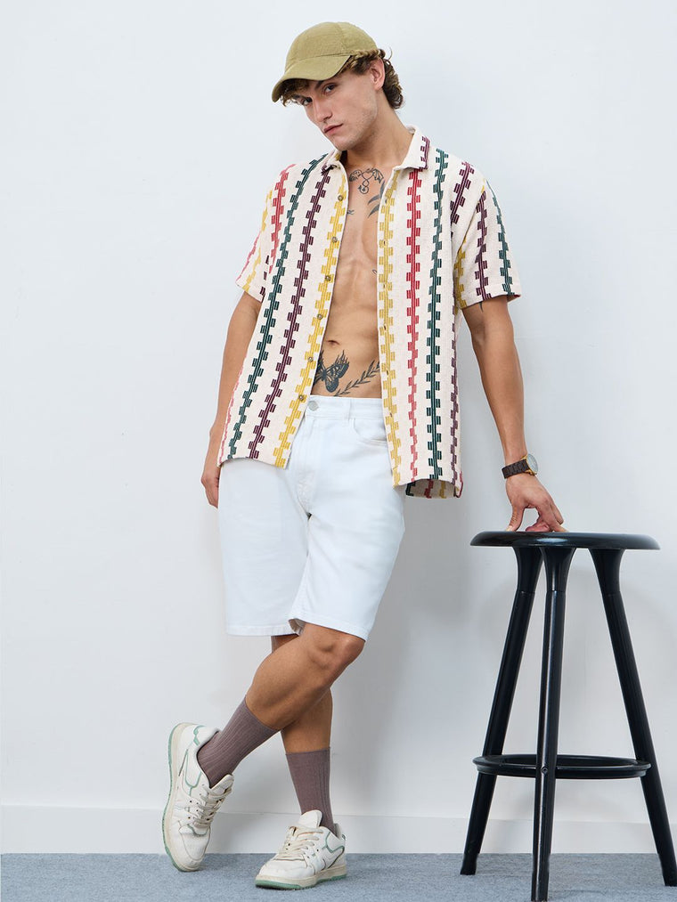 Open-Knit Shirt: Tropical Stripes Men Textured Shirts