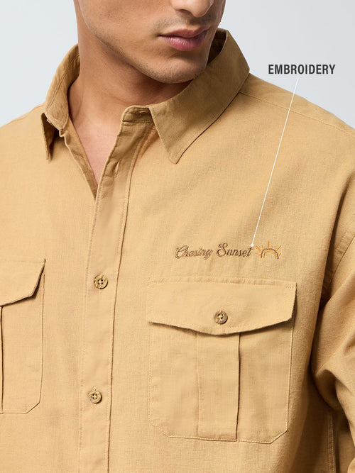 Cotton Linen Utility: Tan Cotton Linen Shirts